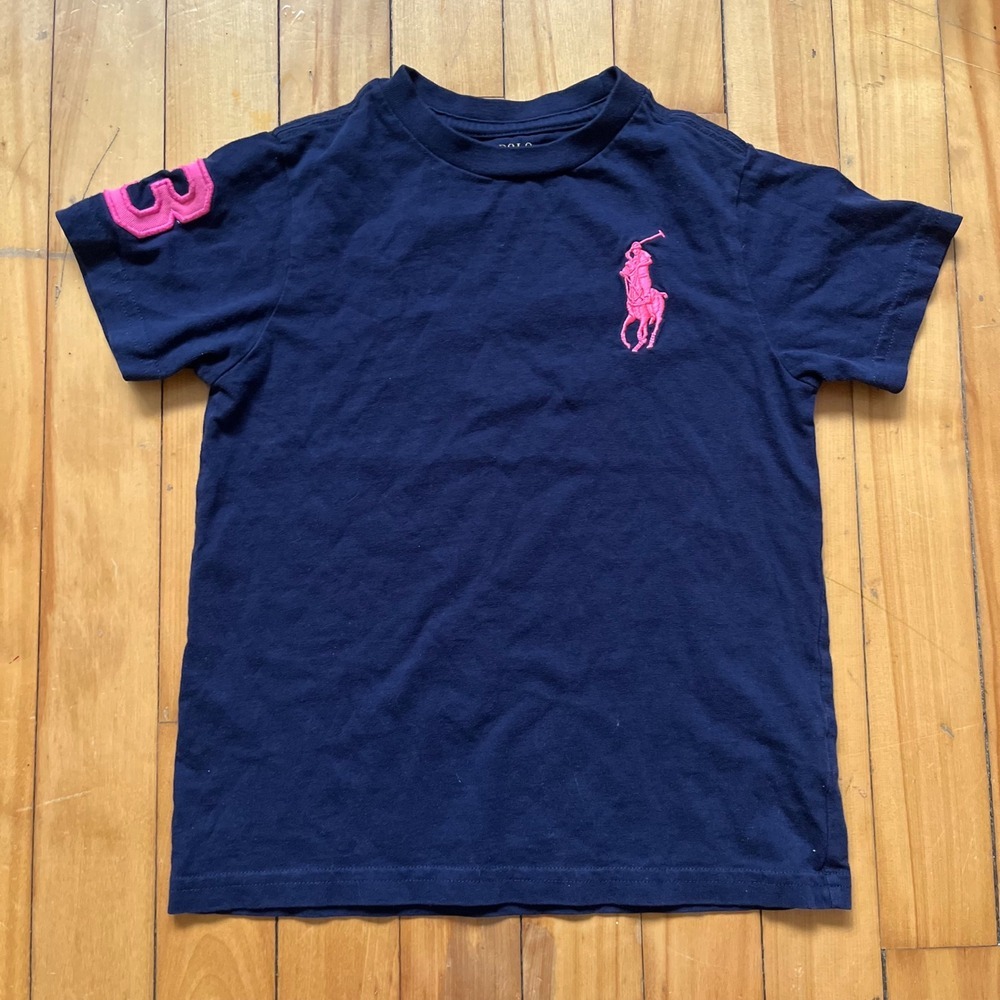 Polo Ralph Lauren Toddler Girls Navy Pink Pony Logo 4 T Shirt